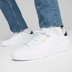 Sneakers bianche da uomo con dettagli oro e blu Puma Smash 3.0 L