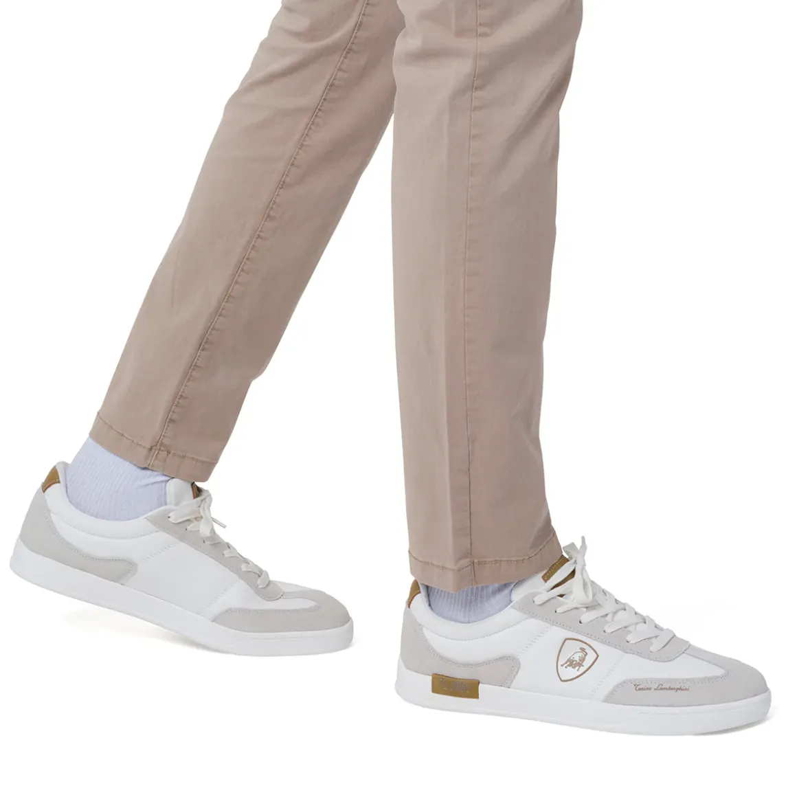 Sneakers bianche da Uomo con inserti marroni Tonino Lamborghini