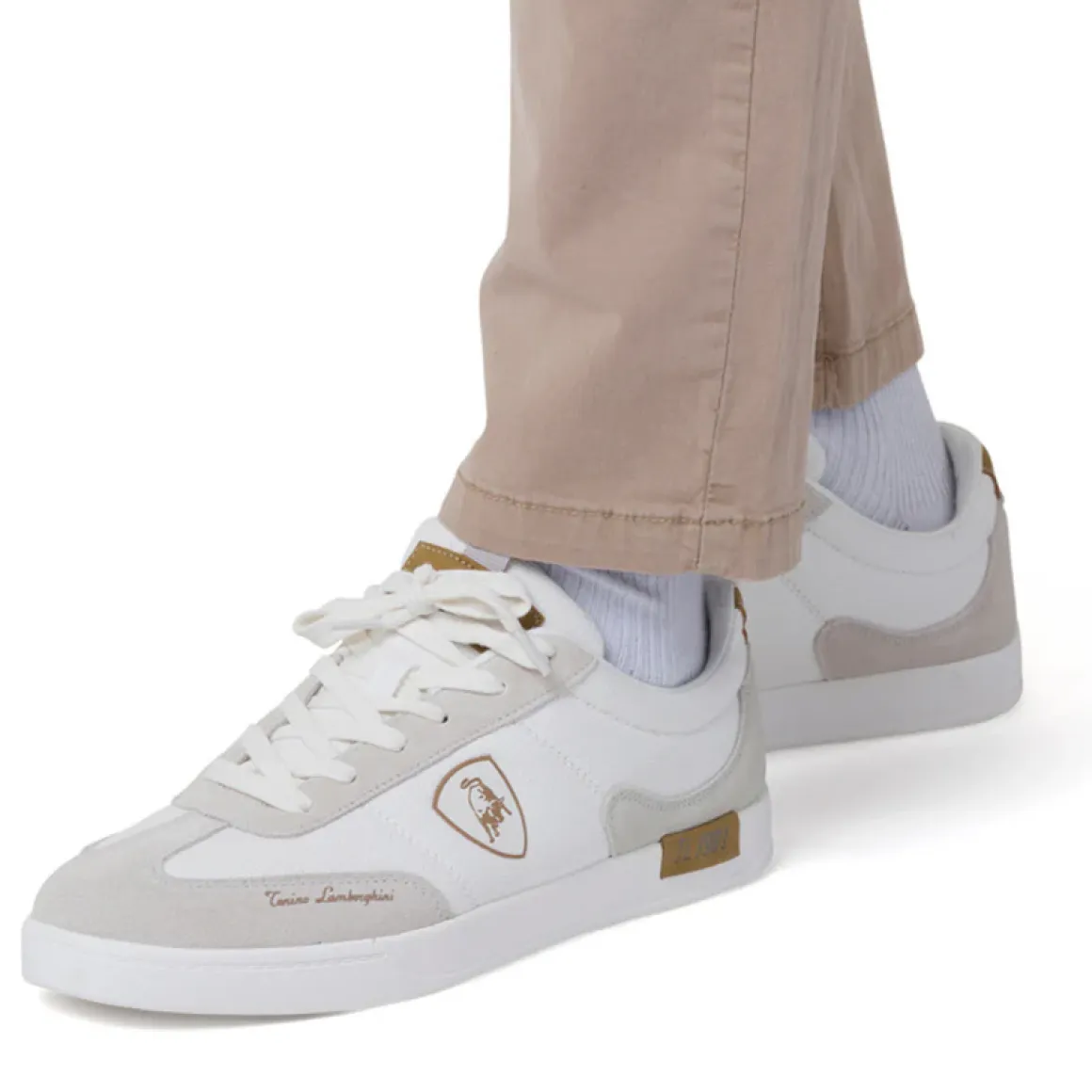 Sneakers bianche da Uomo con inserti marroni Tonino Lamborghini