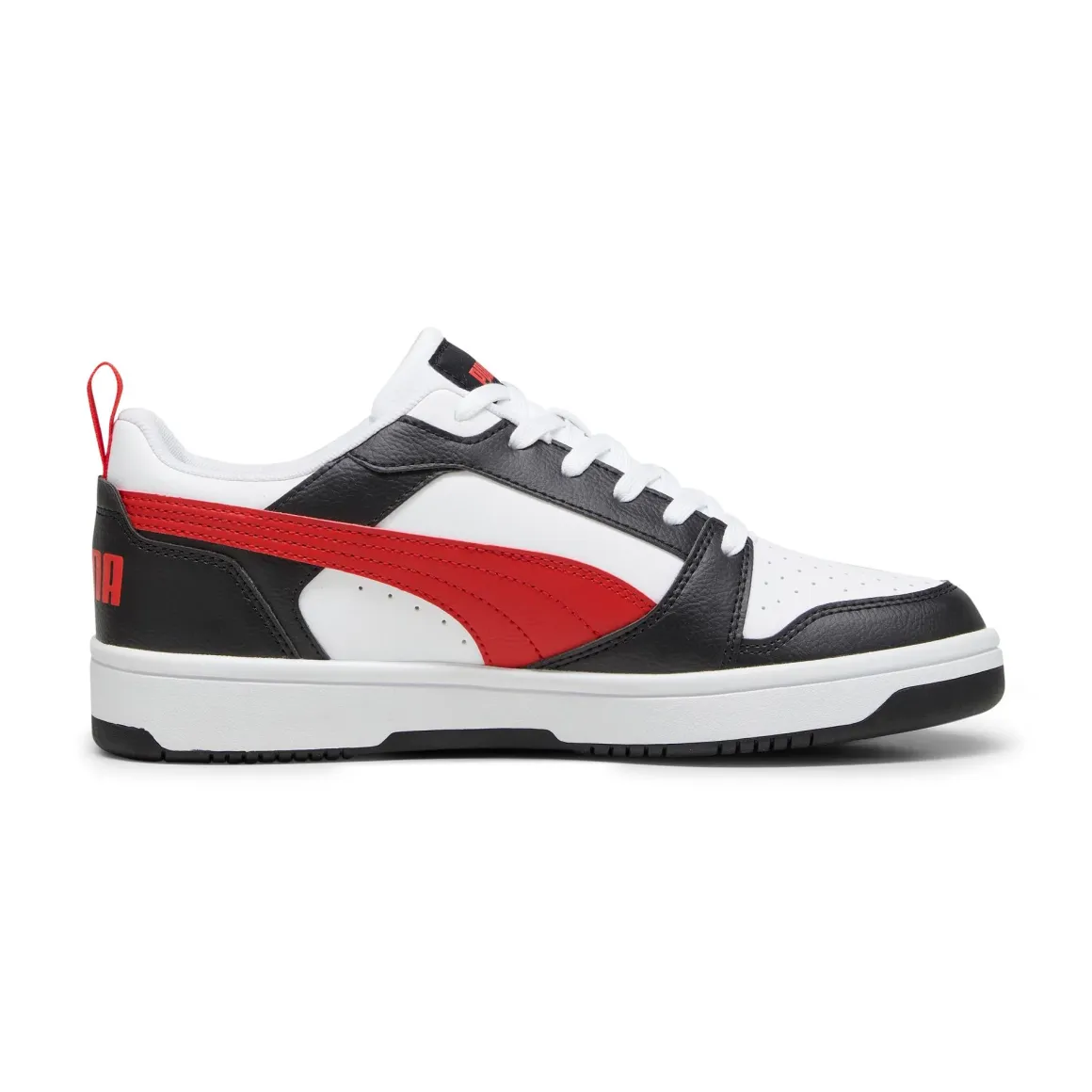 Sneakers bianche da uomo dettagli rossi e neri Puma Rebound v6