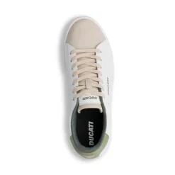 Sneakers bianche e beige da Uomo con dettaglio verde sul tallone Ducati