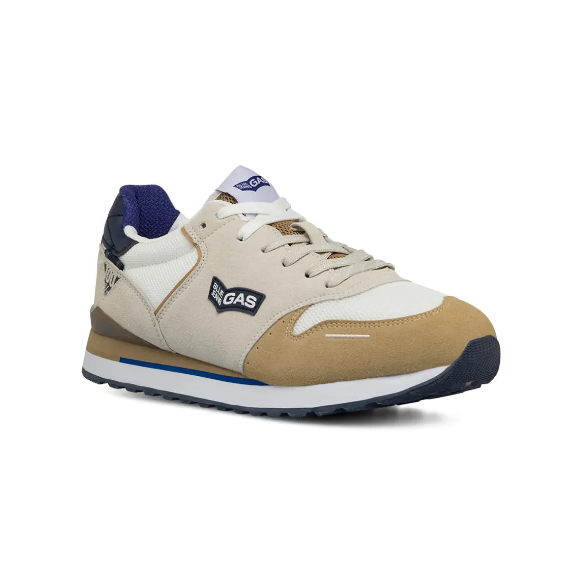 Sneakers bianche e beige da uomo con logo laterale Gas Alba