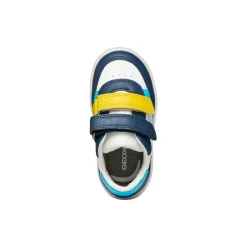 Sneakers bianche e blu da Bambino con suola traspirante e velcro Geox