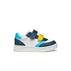 Sneakers bianche e blu da Bambino con suola traspirante e velcro Geox