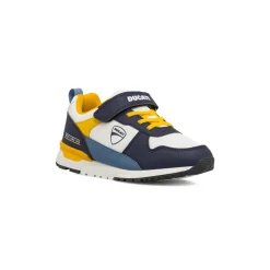 Sneakers bianche e blu da Ragazzo con dettagli gialli e strappo Ducati