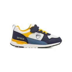 Sneakers bianche e blu da Ragazzo con dettagli gialli e strappo Ducati