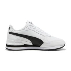 Sneakers bianche e nere da ragazzo e ragazza con logo Puma Runner v4