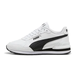 Sneakers bianche e nere da ragazzo e ragazza con logo Puma Runner v4