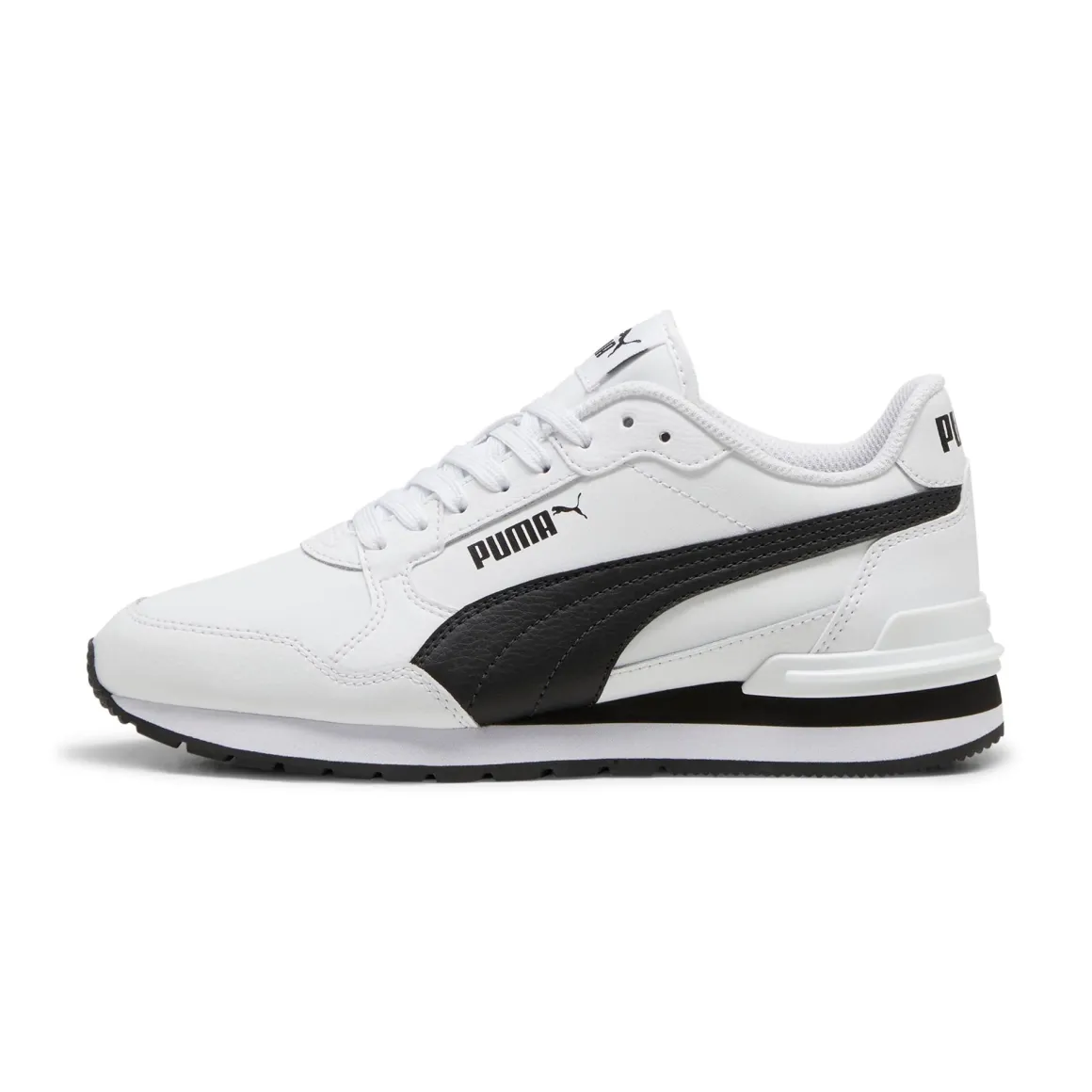 Sneakers bianche e nere da ragazzo e ragazza con logo Puma Runner v4