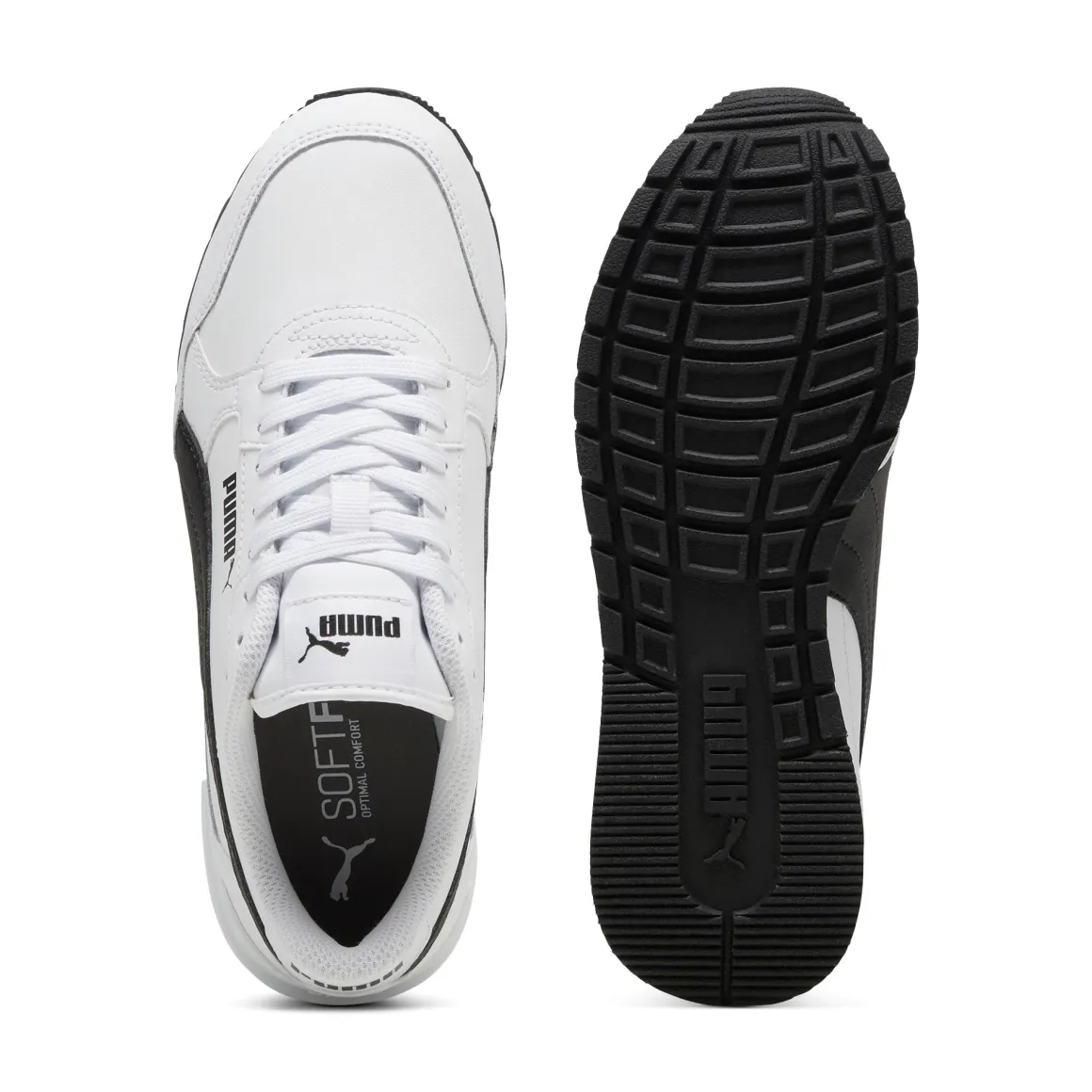 Sneakers bianche e nere da ragazzo e ragazza con logo Puma Runner v4