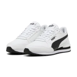 Sneakers bianche e nere da ragazzo e ragazza con logo Puma Runner v4