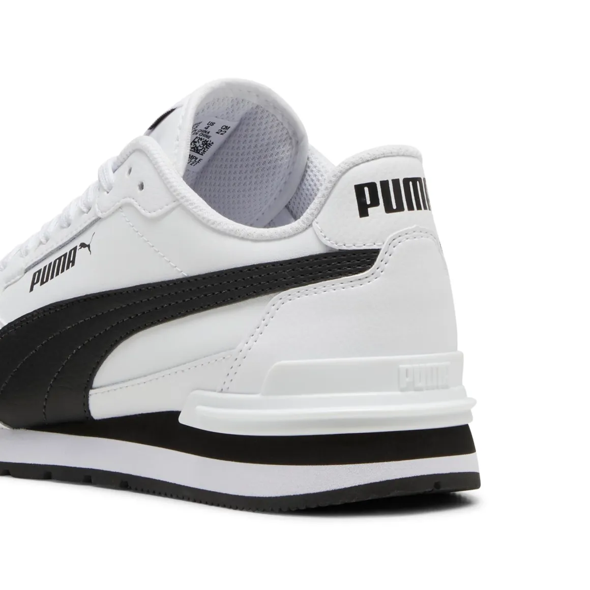 Sneakers bianche e nere da ragazzo e ragazza con logo Puma Runner v4