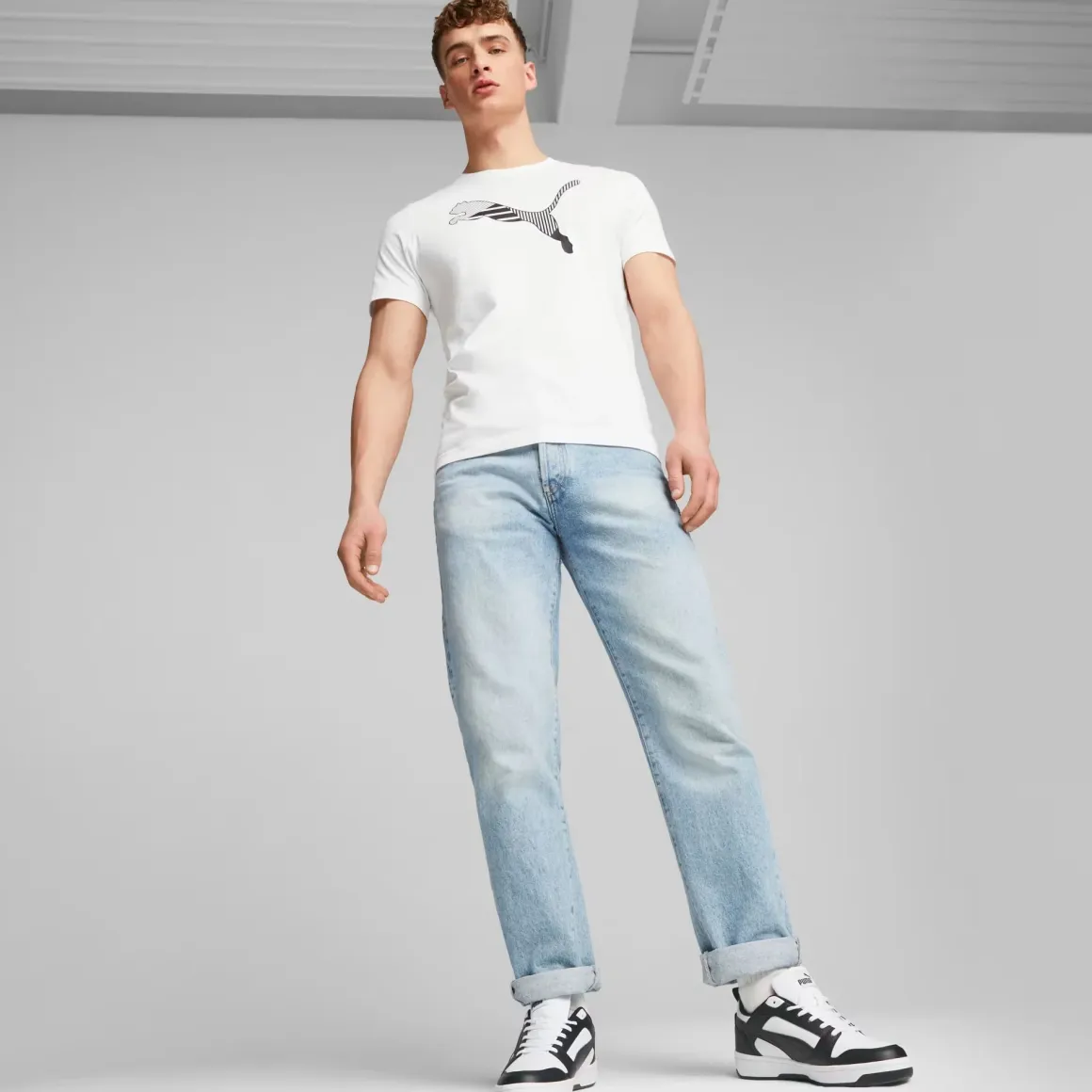 Sneakers bianche e nere da uomo Puma Rebound v6