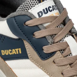 Sneakers bicolore beige e blu da Uomo colo logo laterale Ducati