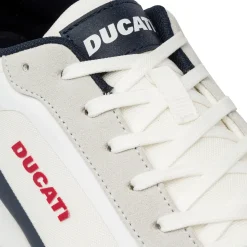 Sneakers bicolore bianco off-white e bluda Uomo con logo Ducati