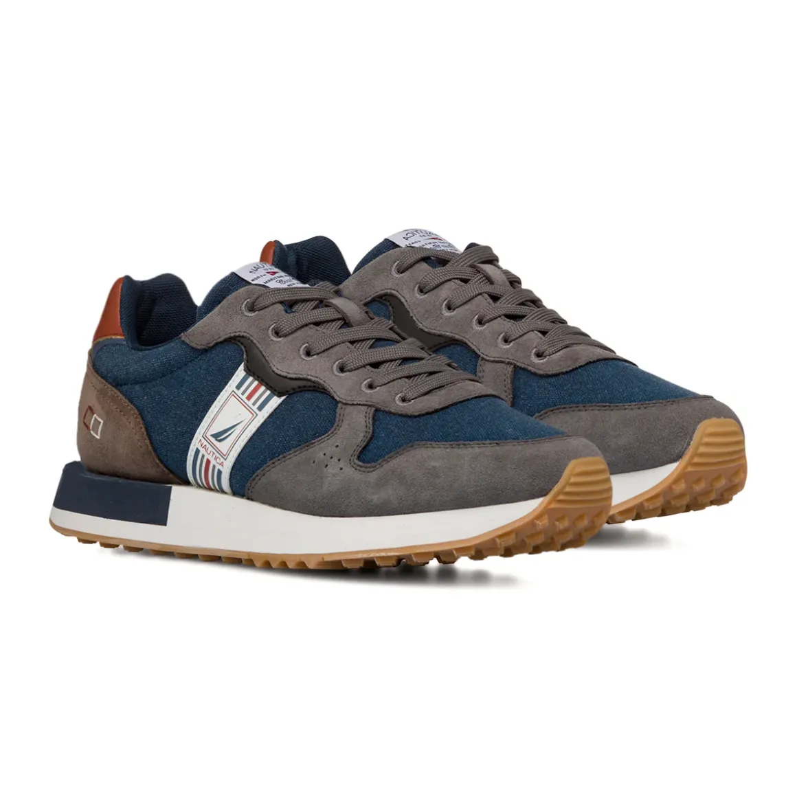 Sneakers bicolore blu e grigio da Uomo con logo Nautica