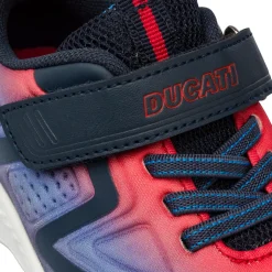 Sneakers bicolore rosso e blu da ragazzo con logo Ducati