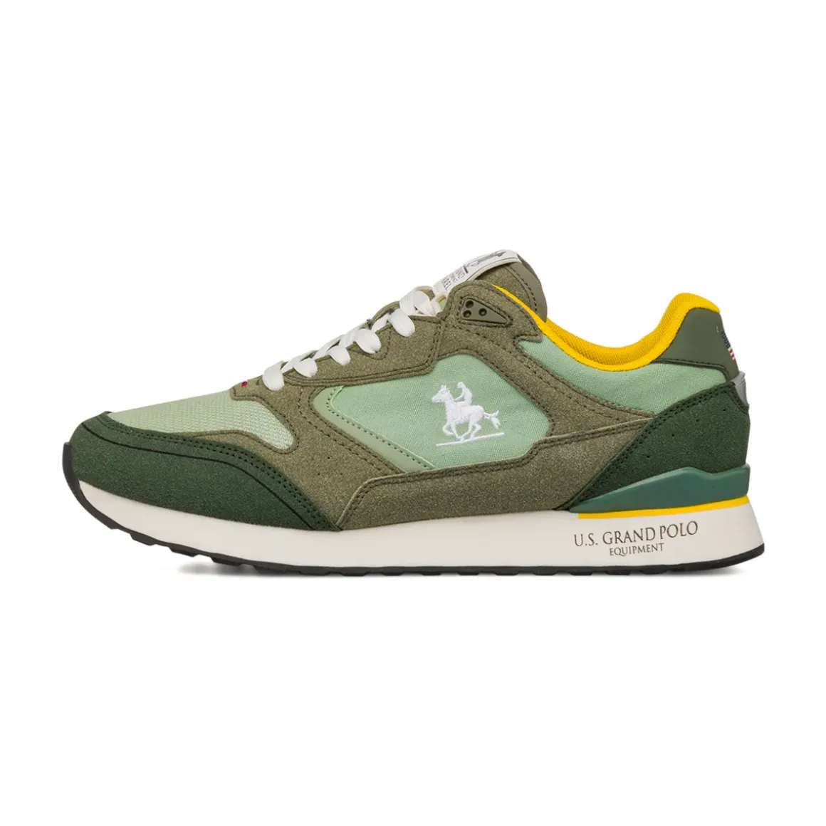 Sneakers bicolore verde militare da Uomo con logo U.S. Grand Polo