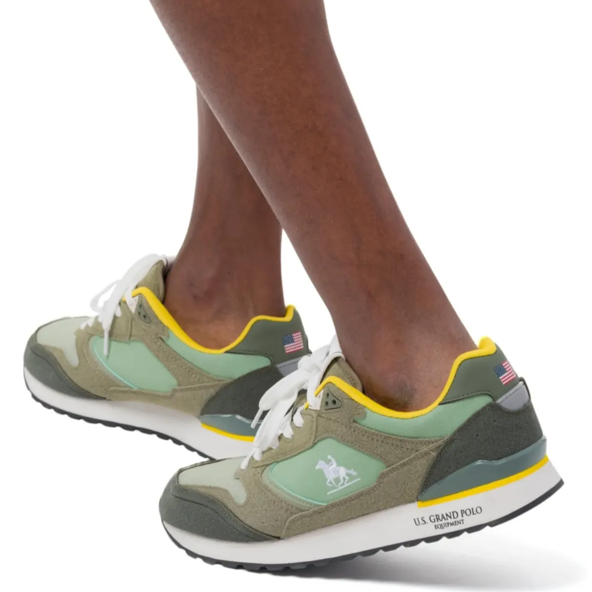 Sneakers bicolore verde militare da Uomo con logo U.S. Grand Polo