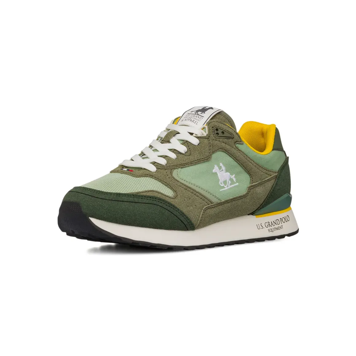 Sneakers bicolore verde militare da Uomo con logo U.S. Grand Polo