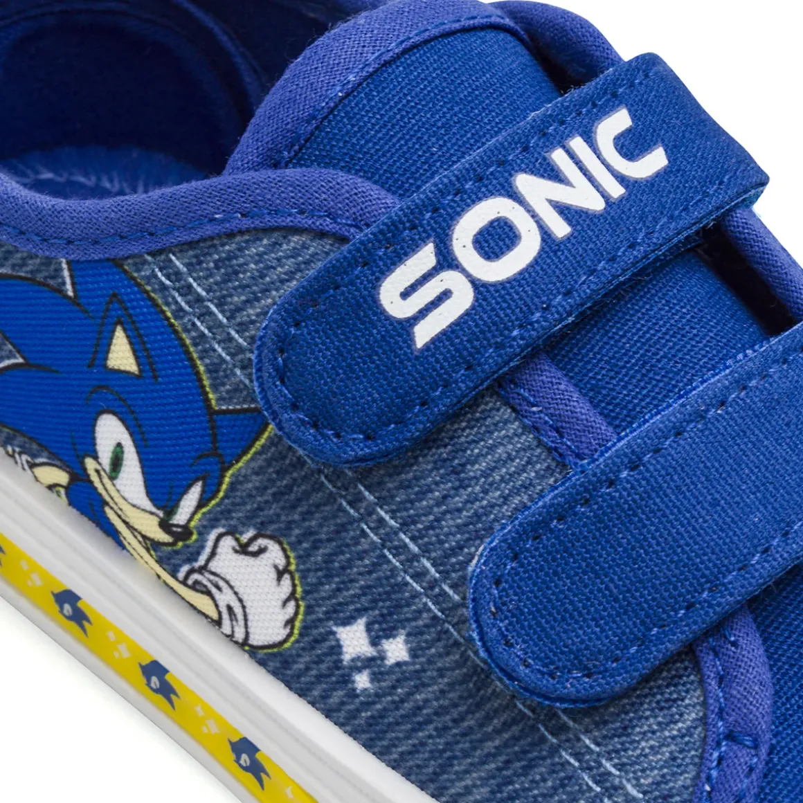 Sneakers blu Bambino con luci e doppi strappi in tessuto stampa Sonic