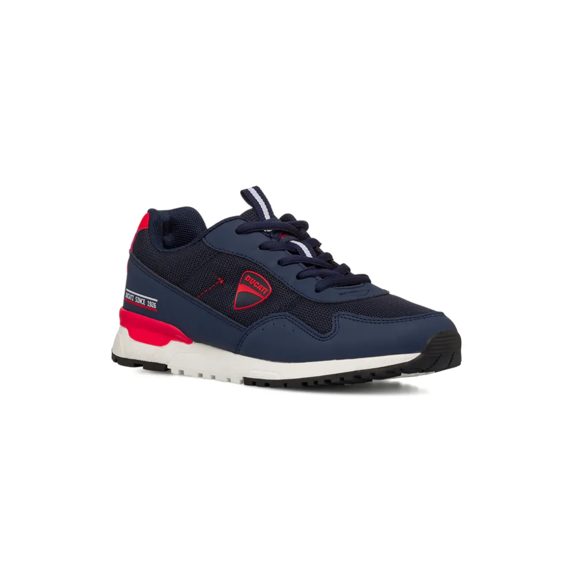 Sneakers blu da ragazzo con dettagli rossi e logo Ducati