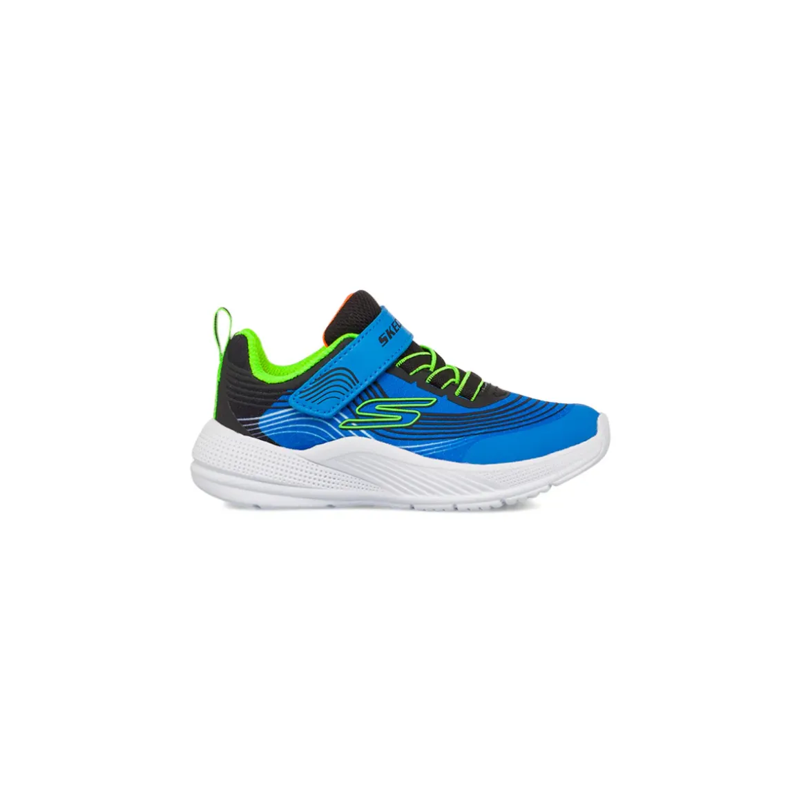Sneakers blu primi passi bambino con dettaglio verde e arancione fluo Skechers Microspec Advance