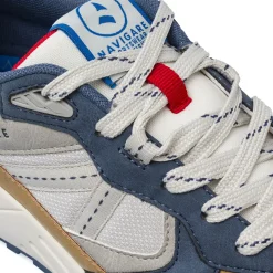 Sneakers blu Uomo con dettagli rossi e inserti in tessuto Navigare