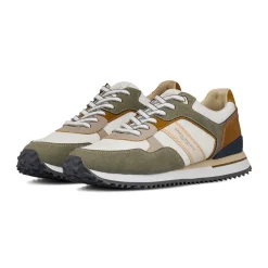Sneakers casual bicolore khaki e bianco da Uomo con logo Glams