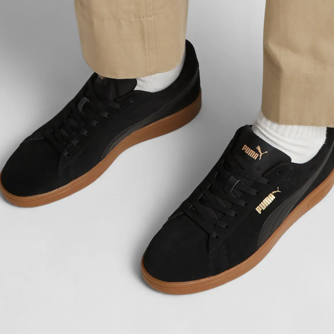 Sneakers casual da uomo in pelle scamosciata nere con logo Puma Smash 3.0