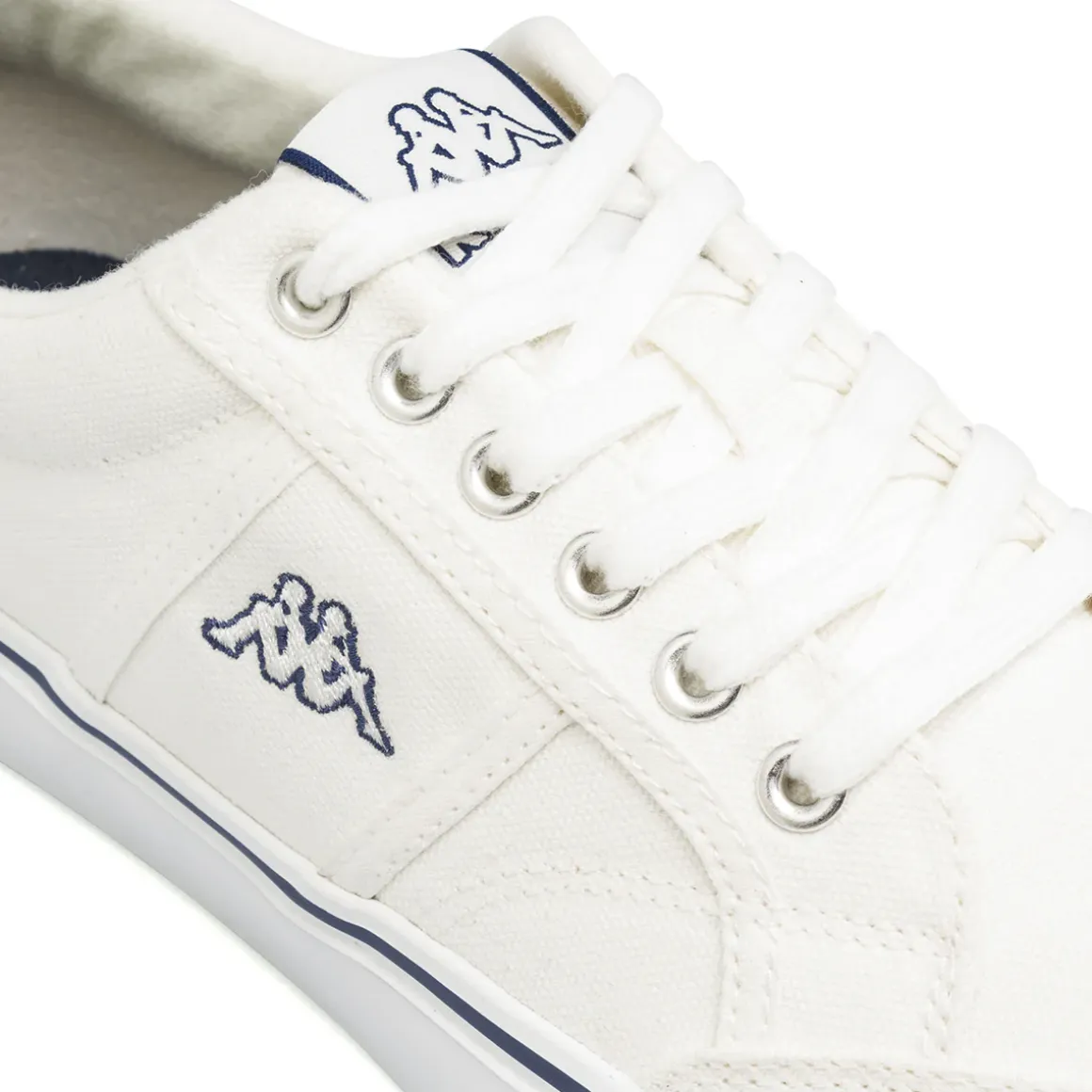 Sneakers casual da uomo Kappa bianche in tela con logo blu navy