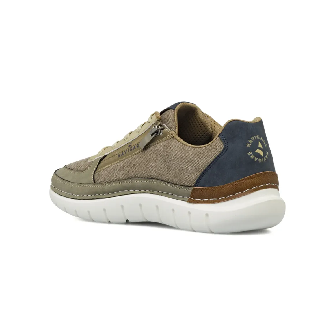 Sneakers casual da Uomo Khaki con zip laterale e suola bianca Navigare