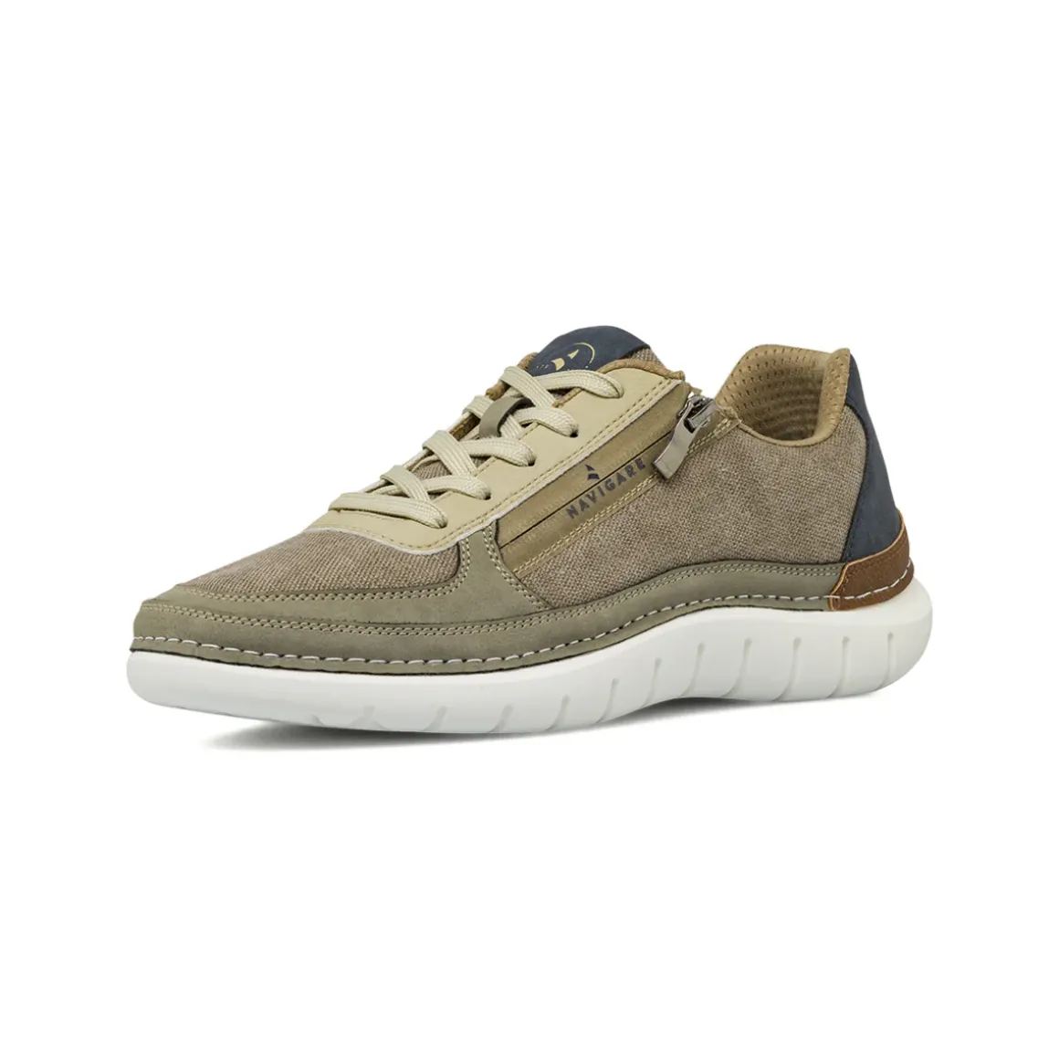Sneakers casual da Uomo Khaki con zip laterale e suola bianca Navigare