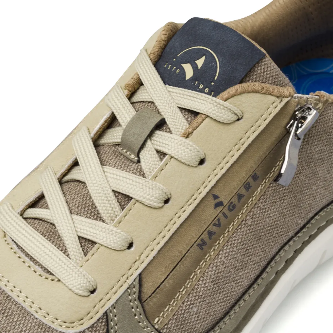 Sneakers casual da Uomo Khaki con zip laterale e suola bianca Navigare