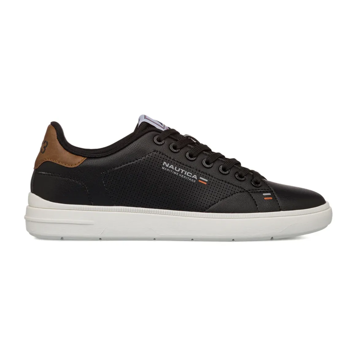 Sneakers casual nere da Uomo con dettaglio marrone e logo Nautica