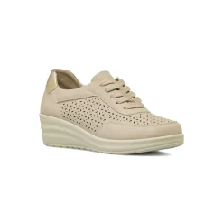 Sneakers comfort da Donna beige con design traforato e zeppa P Soft