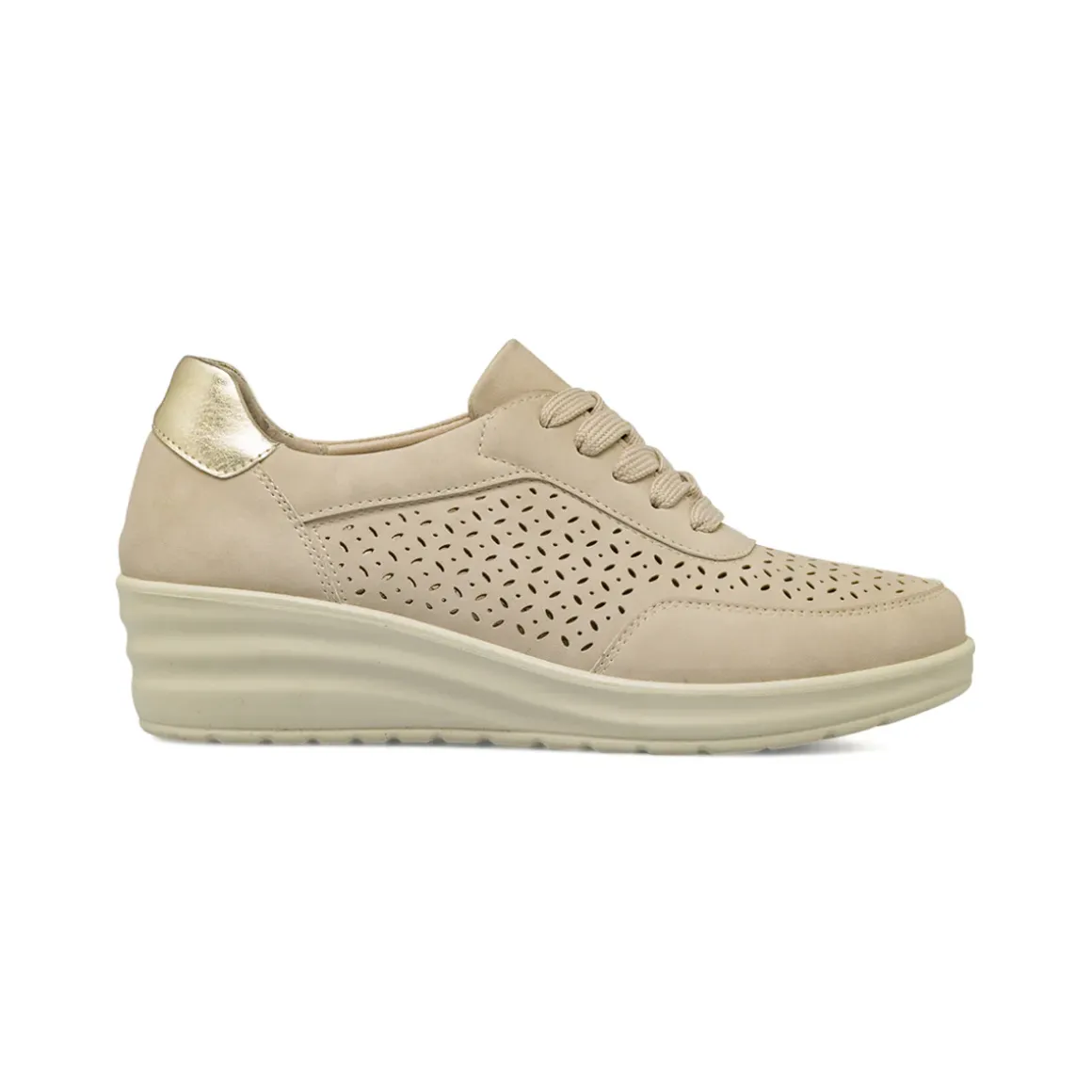Sneakers comfort da Donna beige con design traforato e zeppa P Soft