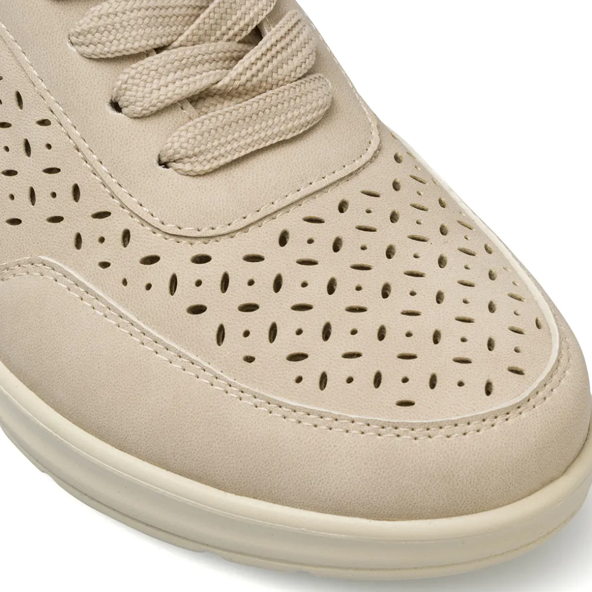 Sneakers comfort da Donna beige con design traforato e zeppa P Soft