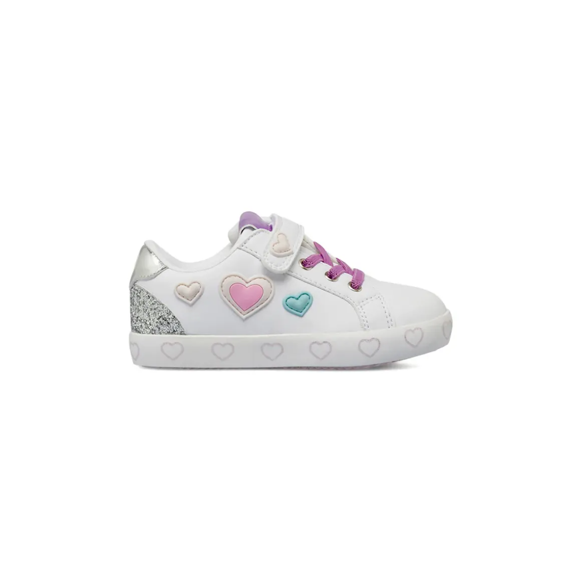 Sneakers da Bambina bianche con cuori colorati e glitter Dieci Baci