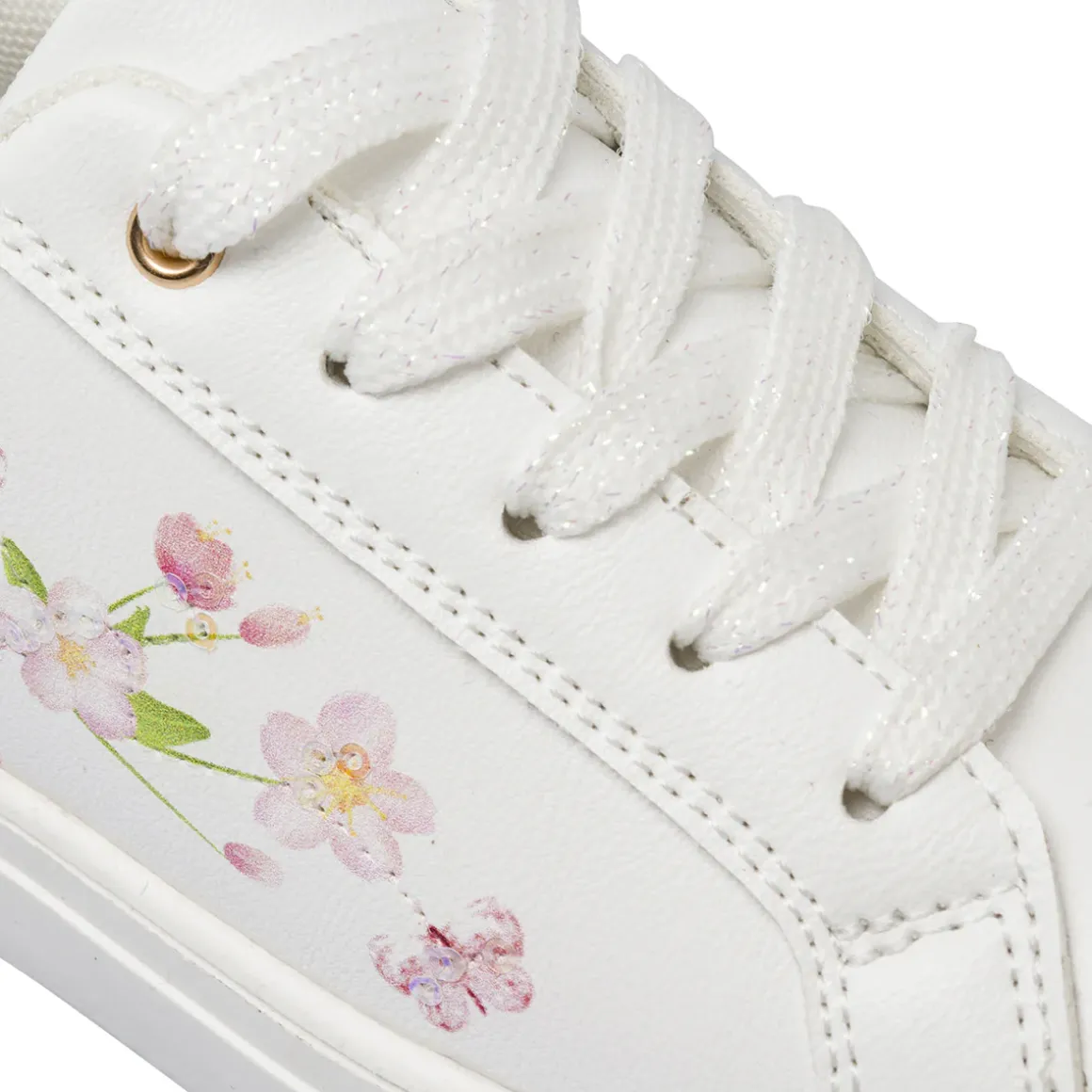Sneakers da Bambina bianche con fiori e paillettes scintillanti Dieci Baci