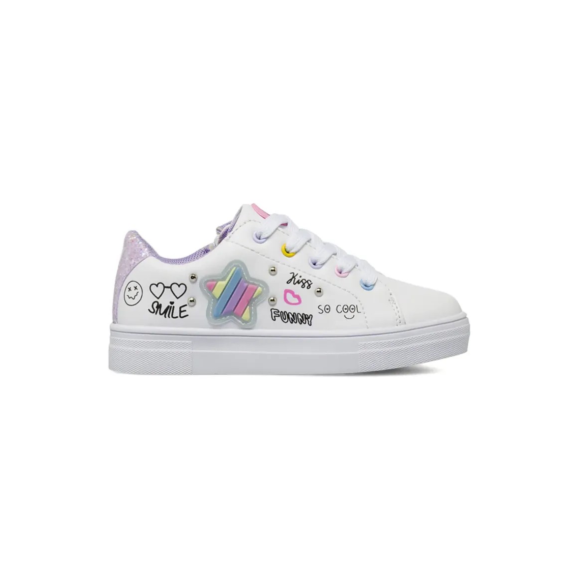 Sneakers da bambina bianche con stella iridescente Dieci Baci