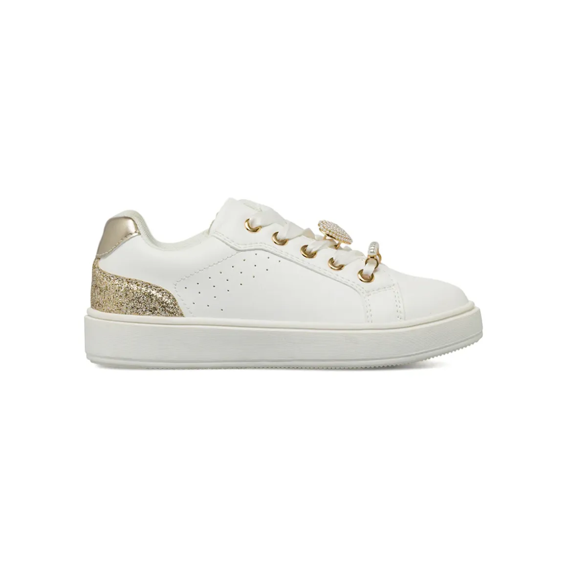 Sneakers da bambina bianche Dieci Baci con decorazioni perle e glitter