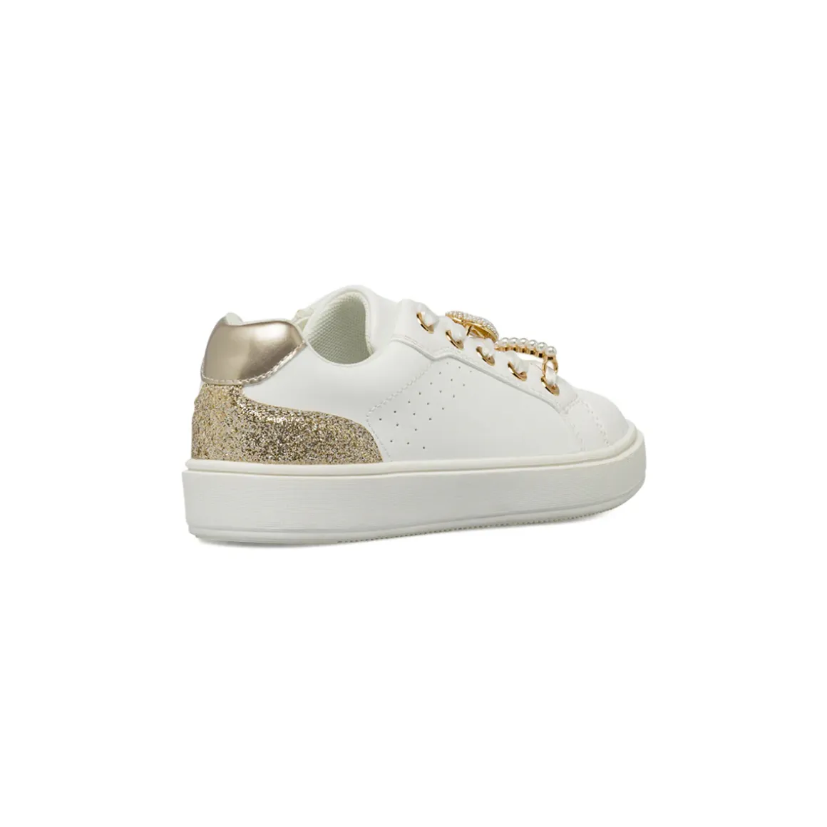 Sneakers da bambina bianche Dieci Baci con decorazioni perle e glitter