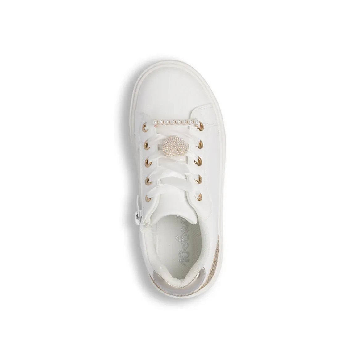 Sneakers da bambina bianche Dieci Baci con decorazioni perle e glitter