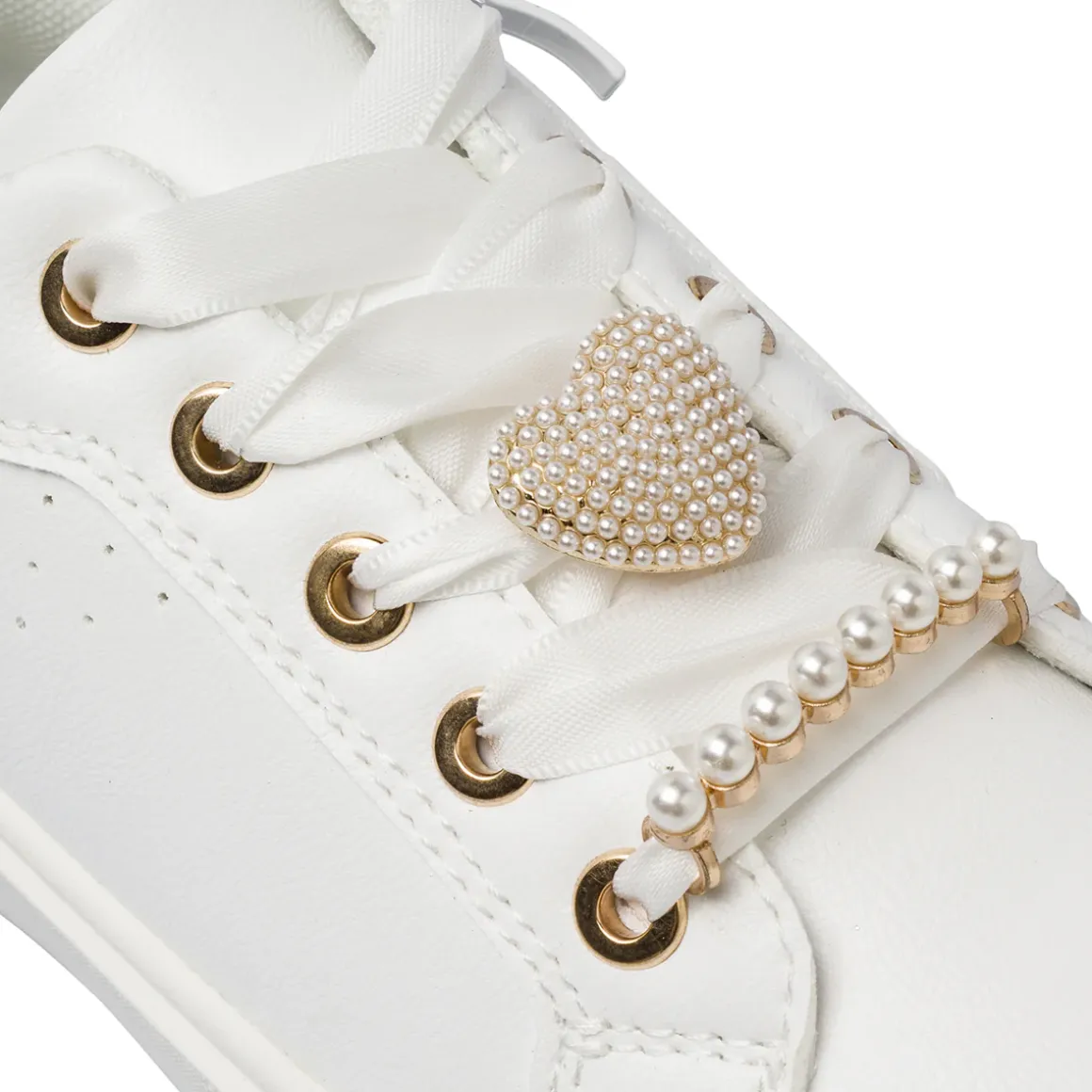Sneakers da bambina bianche Dieci Baci con decorazioni perle e glitter