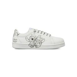 Sneakers da bambina bianche e argento con grafiche Stitch e Angel