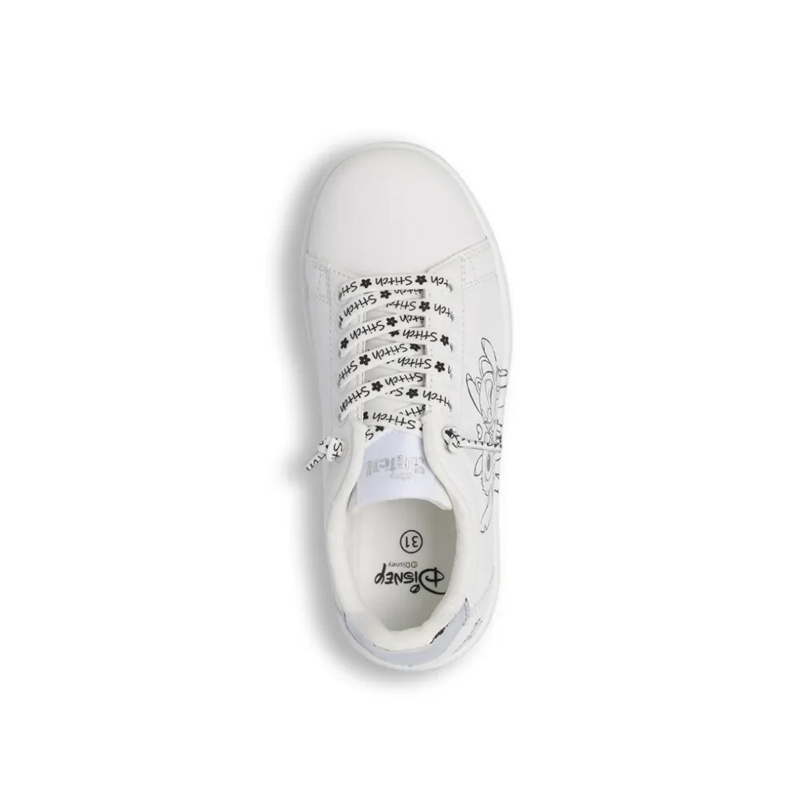 Sneakers da bambina bianche e argento con grafiche Stitch e Angel