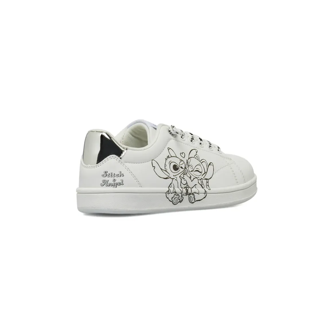 Sneakers da bambina bianche e argento con grafiche Stitch e Angel