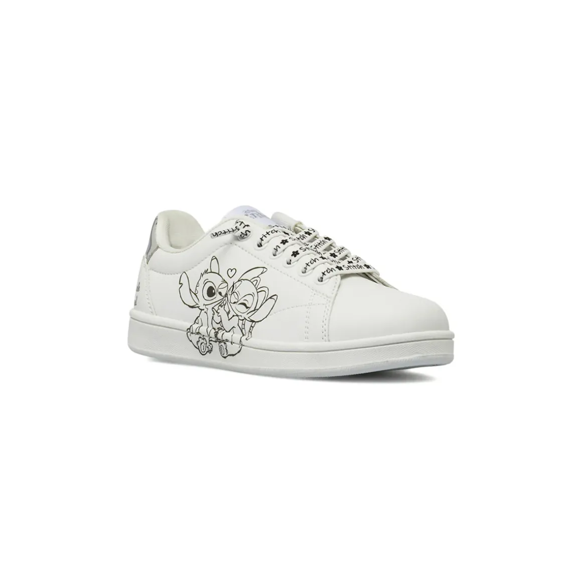 Sneakers da bambina bianche e argento con grafiche Stitch e Angel