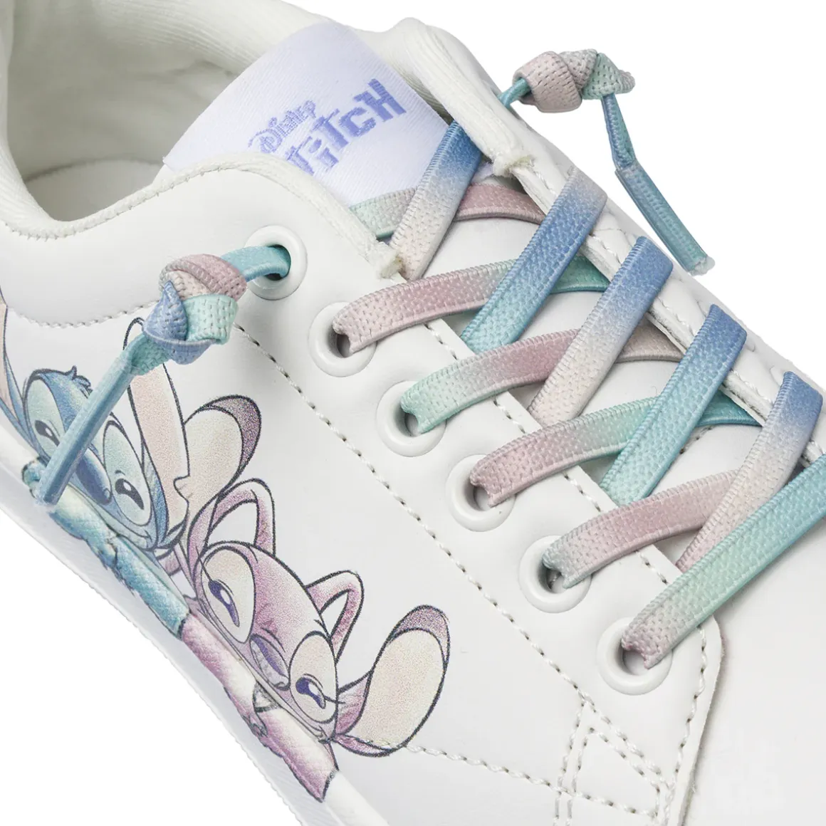 Sneakers da bambina bianche Stitch con Stitch con lacci arcobaleno